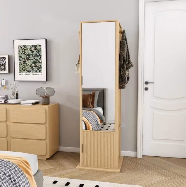 Armadio specchio girevole 4 in 1 50x50x170 cm in MDF effetto legno naturale