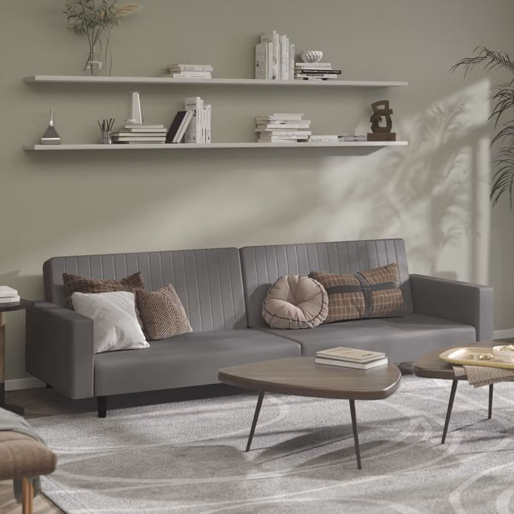 vidaXL Divano Letto Click-Clack Moderno in Similpelle Grigio con Struttura in Legno Solido