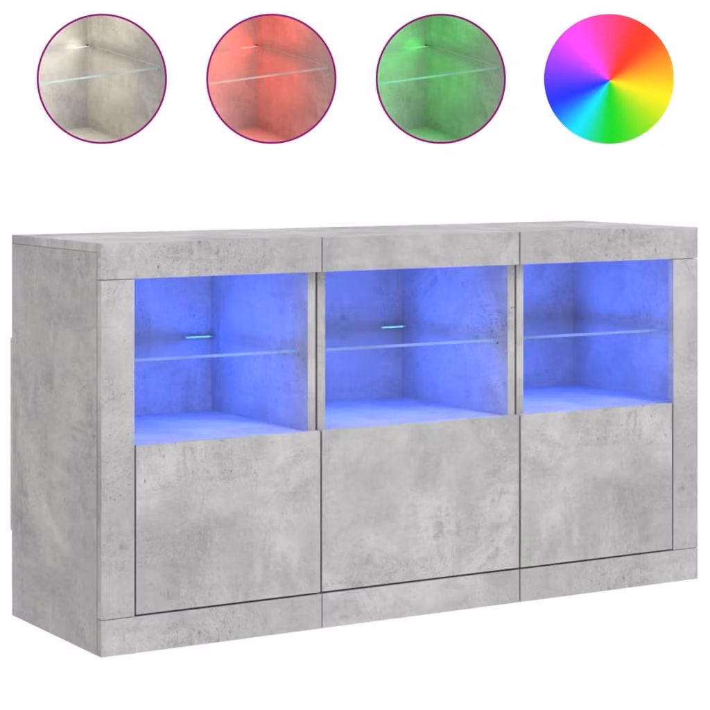 Credenza con Luci LED Grigio Cemento 123x37x67 cm