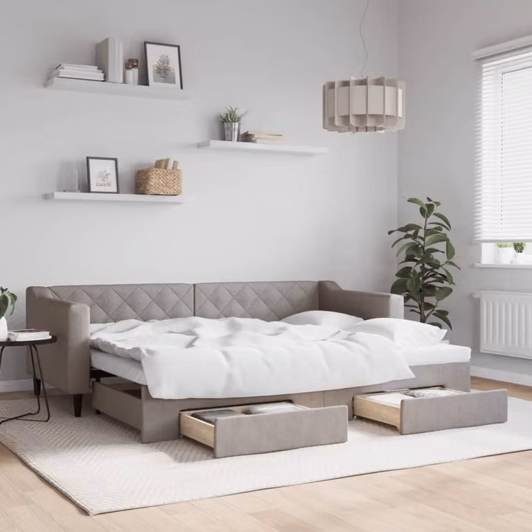Maison Exclusive - Divano letto estraibile con cassetti, color taupe, 80x200 cm, rivestimento in tessuto