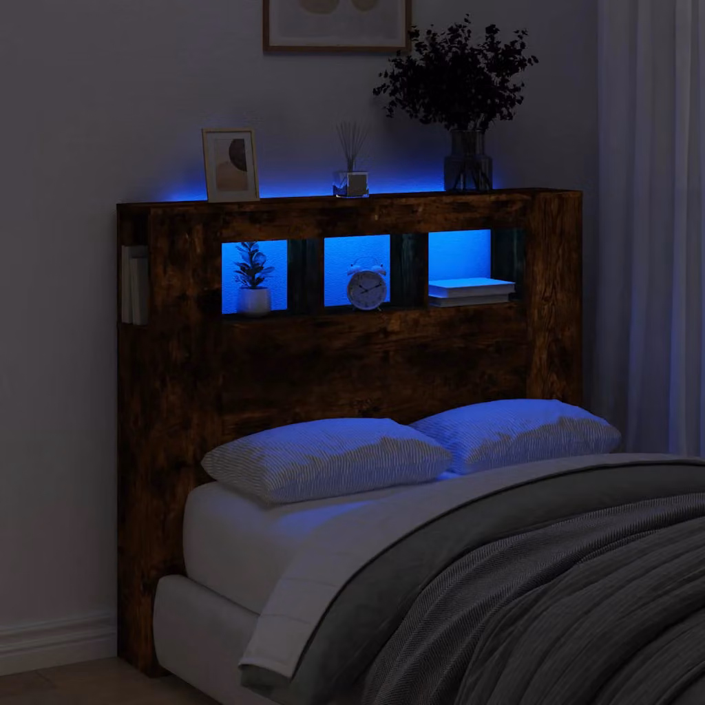 Testiera con LED e porta USB vidaXL in Rovere Fumo, L 120 x P 18,5 x H 103,5 cm