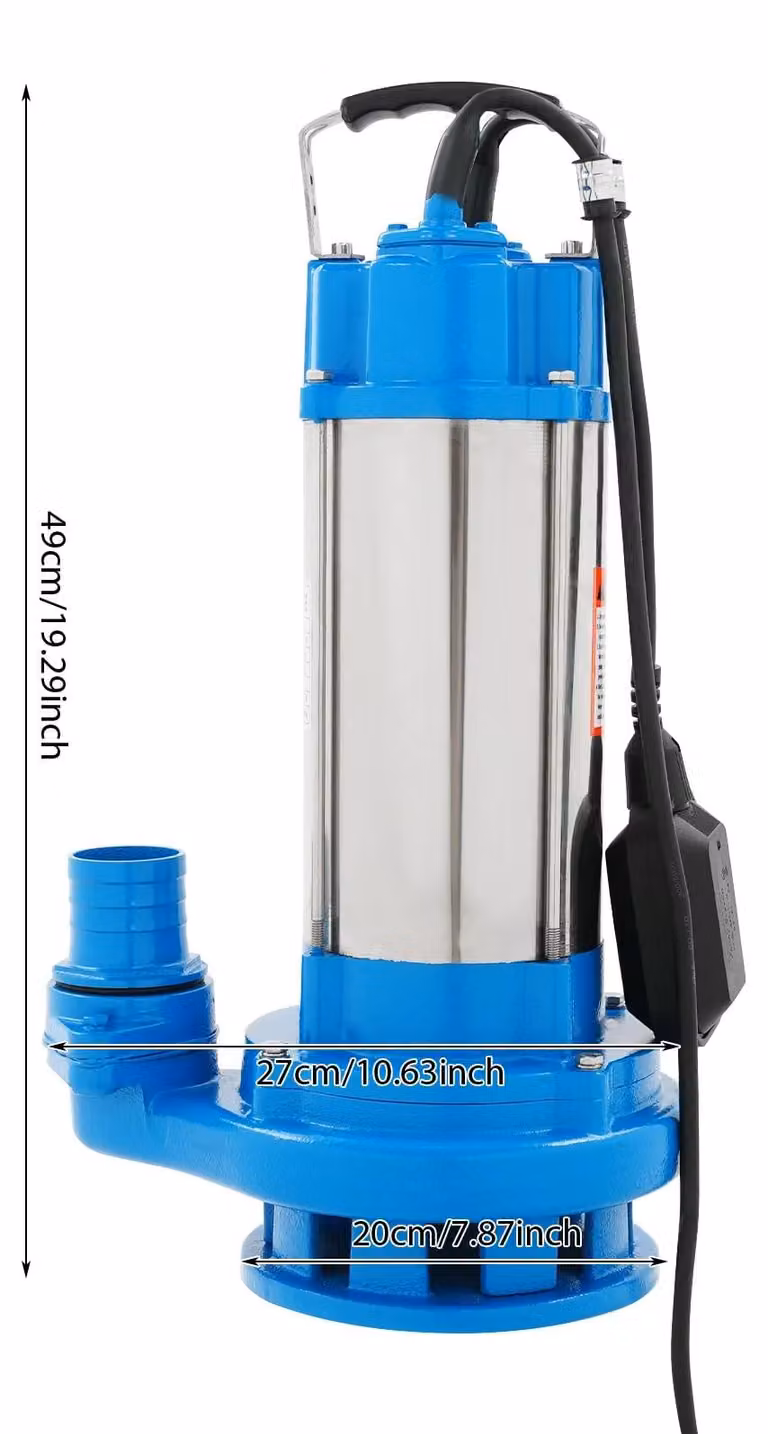 Pompa sommergibile per acque reflue - Pompa per acque sporche da 2200W - Acciaio inossidabile - Portata: 26 m³/h - Altezza di mandata: 25 m - Dotata di galleggiante - Grado di protezione IP68 - Spina di tipo europeo