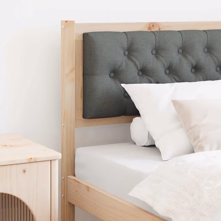 Testiera per letto moderna vidaXL in legno di pino massello e tessuto, marrone e grigio scuro