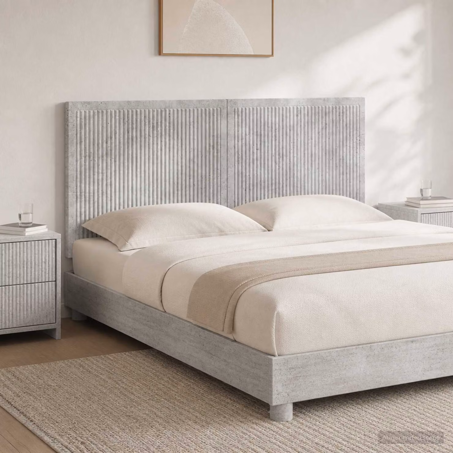 Testiera da muro vidaXL EDE con mensola integrata in legno ingegnerizzato e tessuto, Grigio Cemento, L: 120 cm, H: 50 cm, P: 10,25 cm