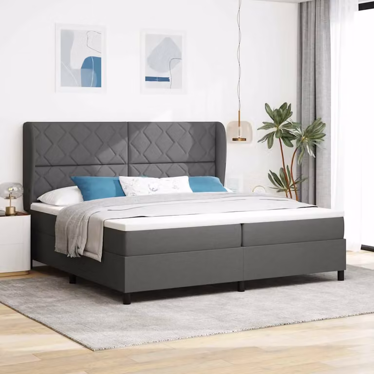 Letto a molle con testiera vidaXL in tessuto Grigio, L 200 x P 200 x H 128 cm