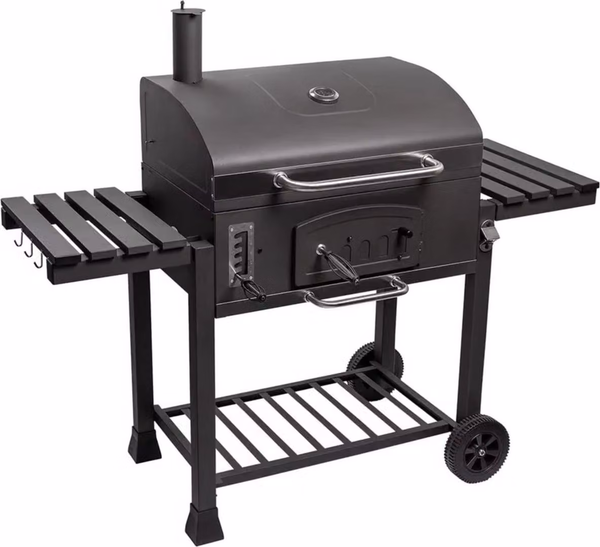 Carrello per barbecue a carbonella - Stazione mobile per barbecue con cassetto per la cenere, termometro e apribottiglie - Per giardino, campeggio e uso esterno