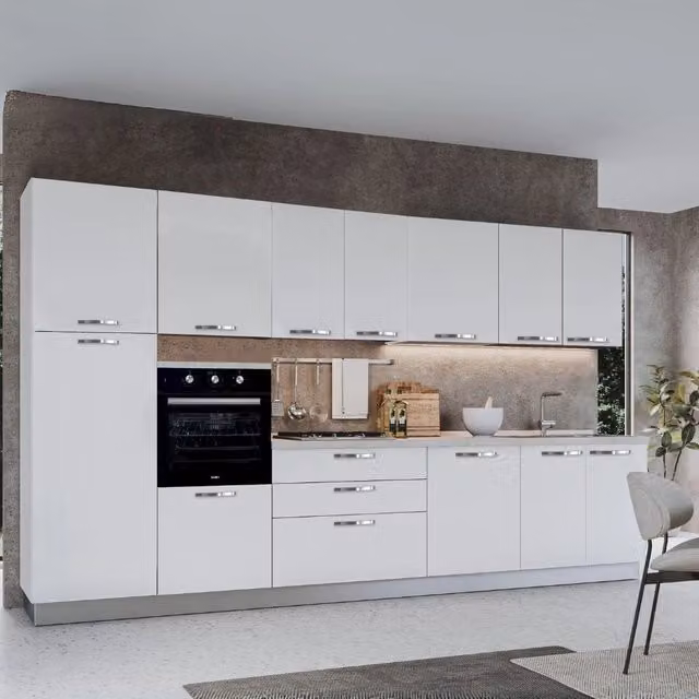 Cucina moderna Petunia bianca lucida con elettrodomestici da incasso L: 360 cm