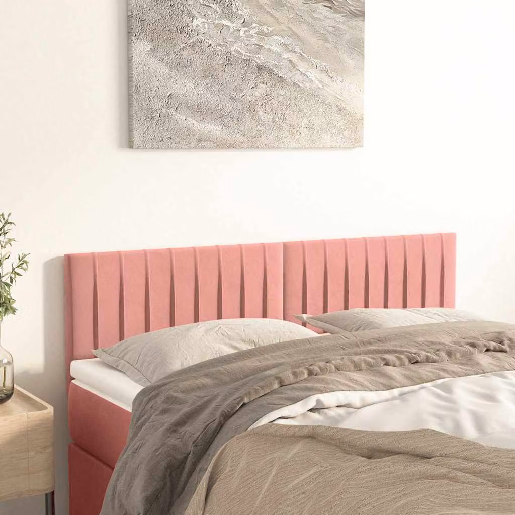 Testiera per letto vidaXL in velluto rosa con pannello imbottito, L: 144 cm, P: 5 cm, H: 78-88 cm