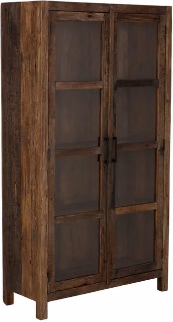 Vetrina artigianale WANDERLUST DECO in legno di mango marrone con ante in vetro, L: 100 cm, P: 40 cm, H: 180 cm – 1
