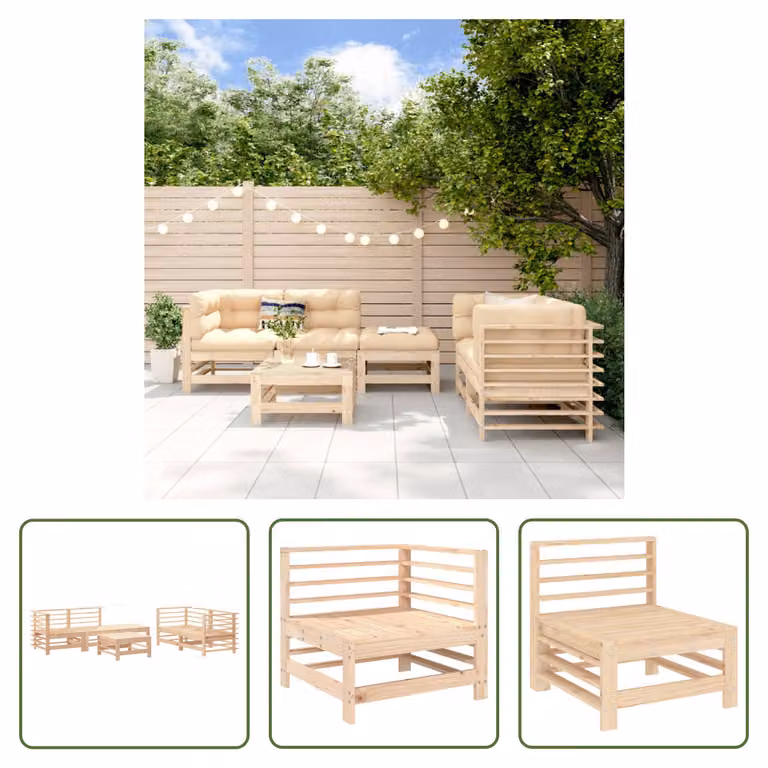 The Living Store Set da salotto da giardino in pino massiccio da 6 pezzi