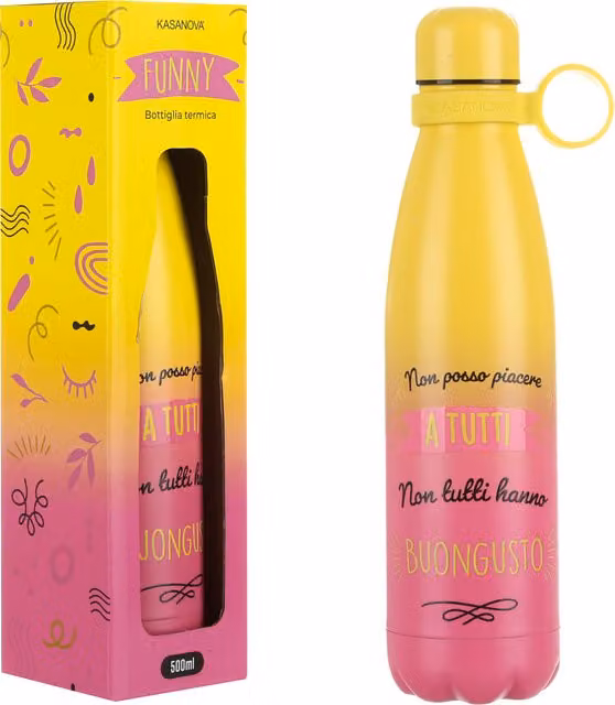Bottiglia termica Kasanova con scritta Non posso piacere a tutti, disponibile in rosa e giallo, 500 ml