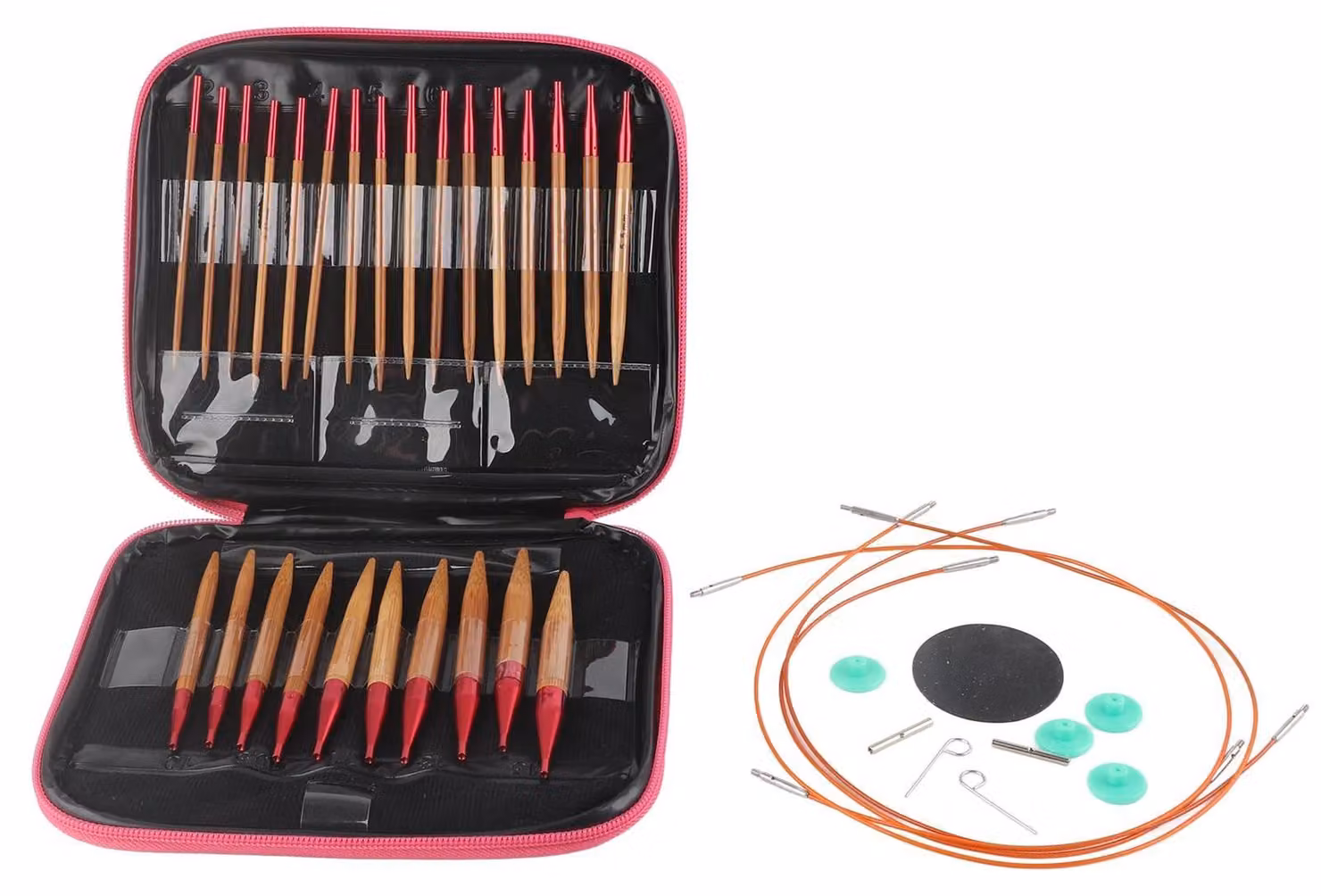 Set di ferri da maglia in bambù carbonizzato con anello in alluminio