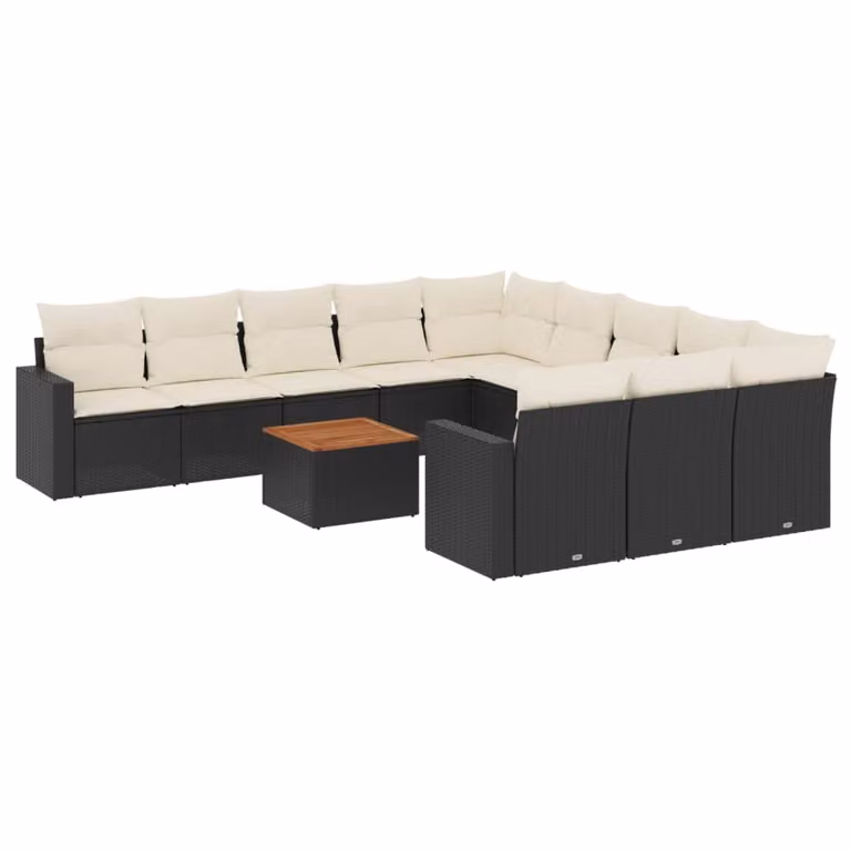 Set Divani da Giardino 12 pz con Cuscini Nero in Polyrattan