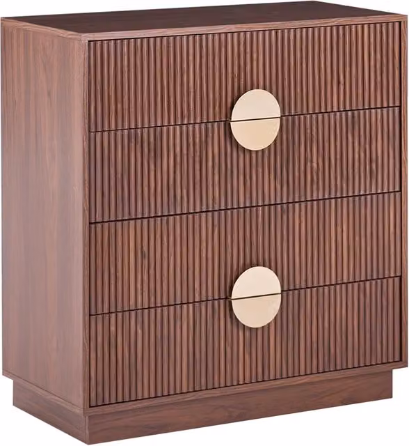 Comodino moderno BELIANI a 4 cassetti in MDF marrone con frontale a doghe e maniglie in metallo per camera da letto, sospeso, L: 40 cm, P: 35 cm, H: 85 cm