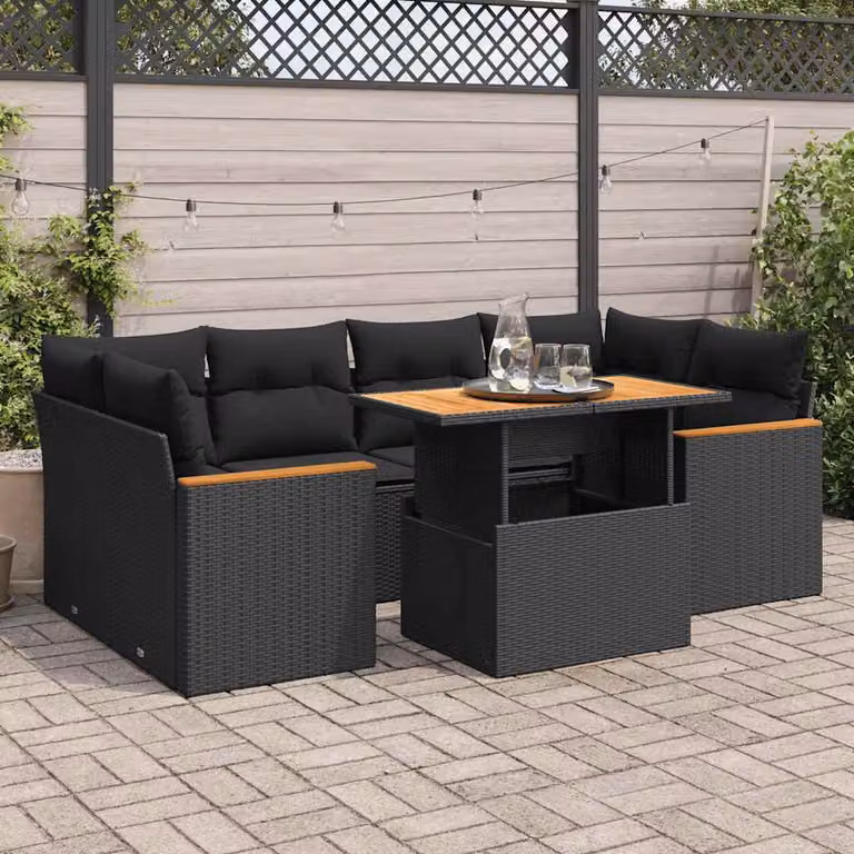 Maison Exclusive - Set Divano da Giardino 6 pz con Cuscini Nero Polyrattan Acacia