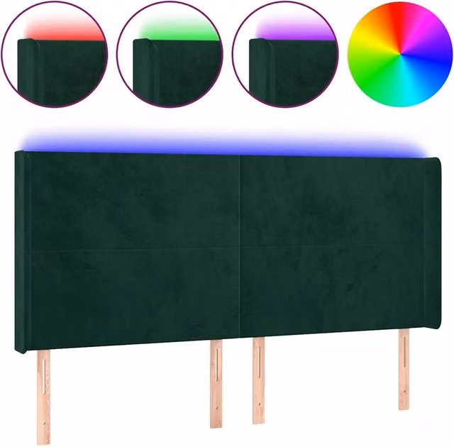 Testata del letto con illuminazione LED e porta USB in velluto verde scuro L: 183 cm, P: 16 cm, H: 118/128 cm