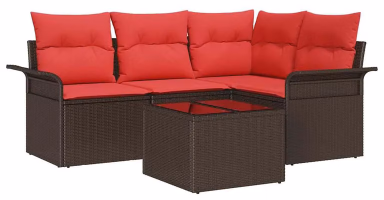 Set Divano da Giardino con cuscino 5 pcs Marrone polyrattan