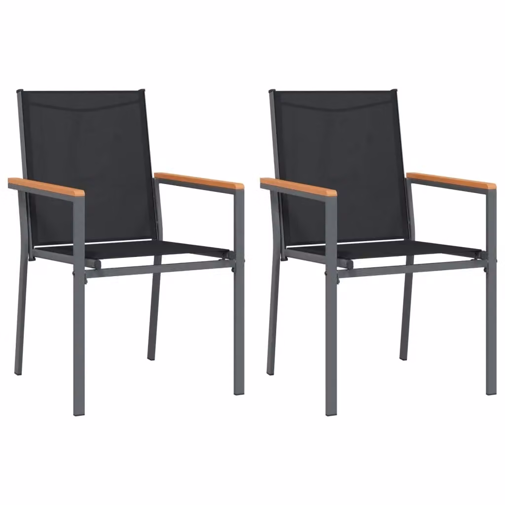 Set di 2 sedie da giardino vidaXL in acciaio verniciato e textilene nero con braccioli, L 55 cm x P 61,5 cm x H 90 cm – 2