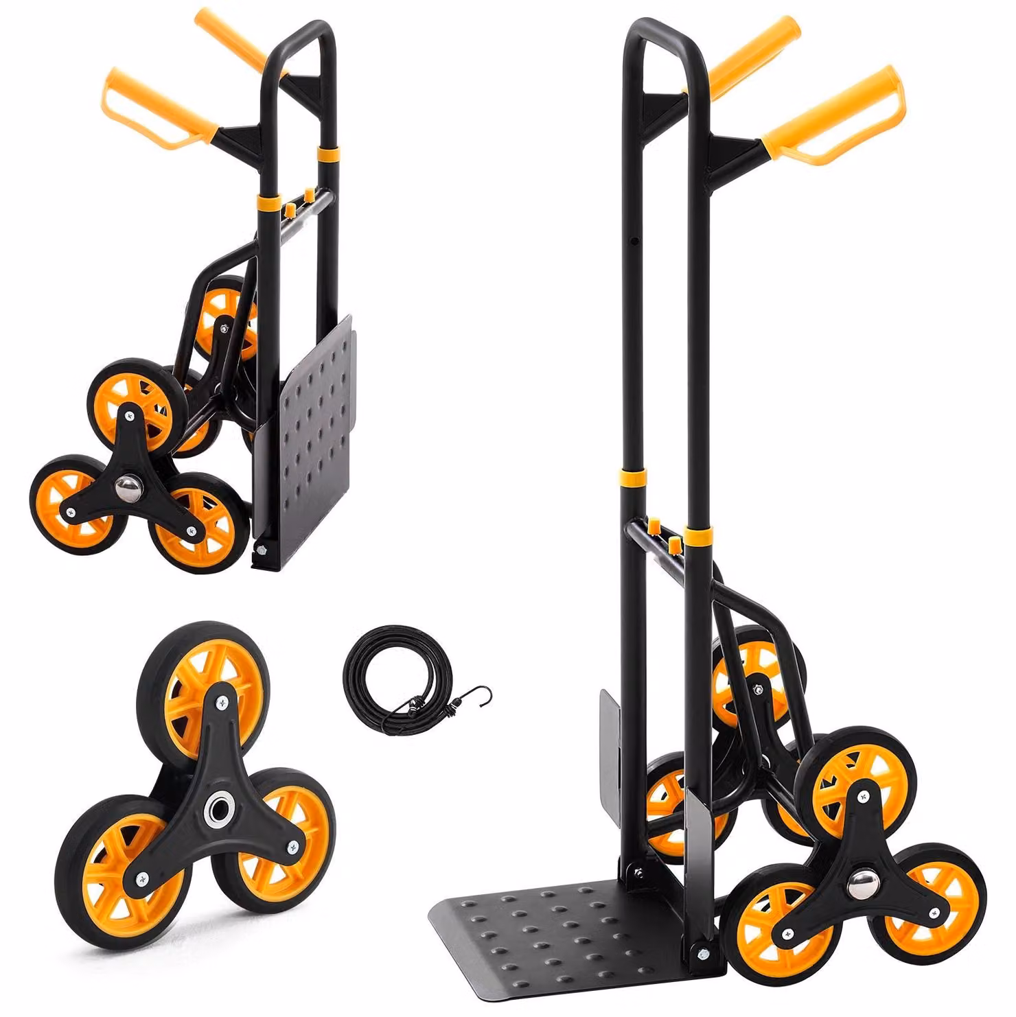 Carrello a mano per scale - Carrello da trasporto pieghevole - Portata 150 kg - 6 ruote - Con 2 cinghie di fissaggio - Per uso domestico, spesa e magazzino