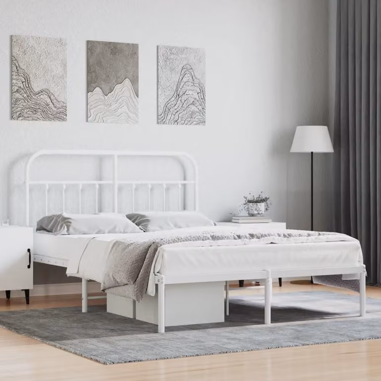 The Living Store Struttura letto con testiera in metallo bianco 150x200 cm