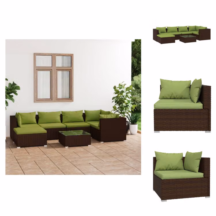 vidaXL set da salotto da giardino 7 pezzi con cuscini in poly rattan marrone - Set di mobili da giardino