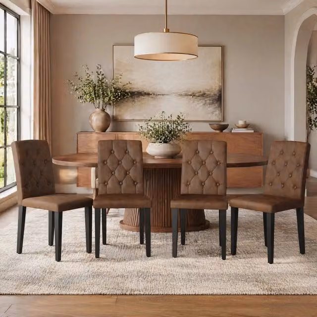 Set 4 sedie da pranzo marrone retrò in tessuto effetto velluto con gambe in metallo nero opaco