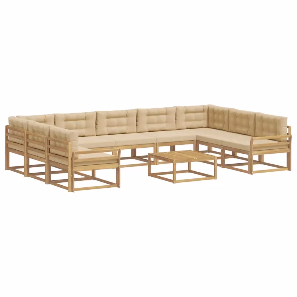 Set di divani da esterno a forma di U vidaXL in legno di acacia con cuscini Bianco e Beige – 2