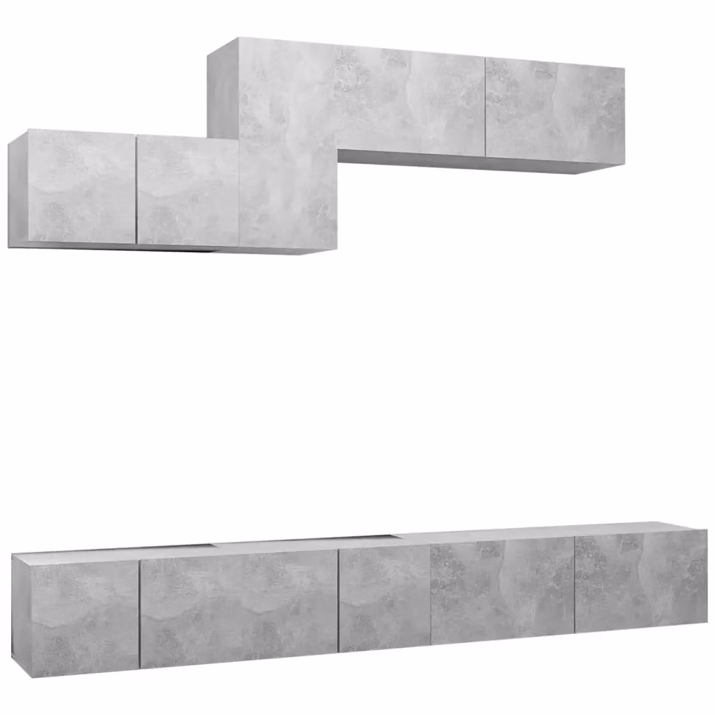 Set di mobili porta TV moderno vidaXL in legno multistrato grigio opaco, 6 pezzi – 2