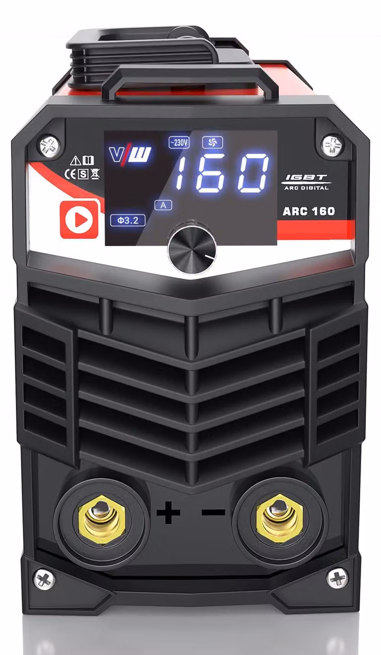 Saldatrice ad elettrodo MMA 160 A - Saldatrice inverter con display digitale - Potenza: 160 W - Colore: rosso - Per uso professionale