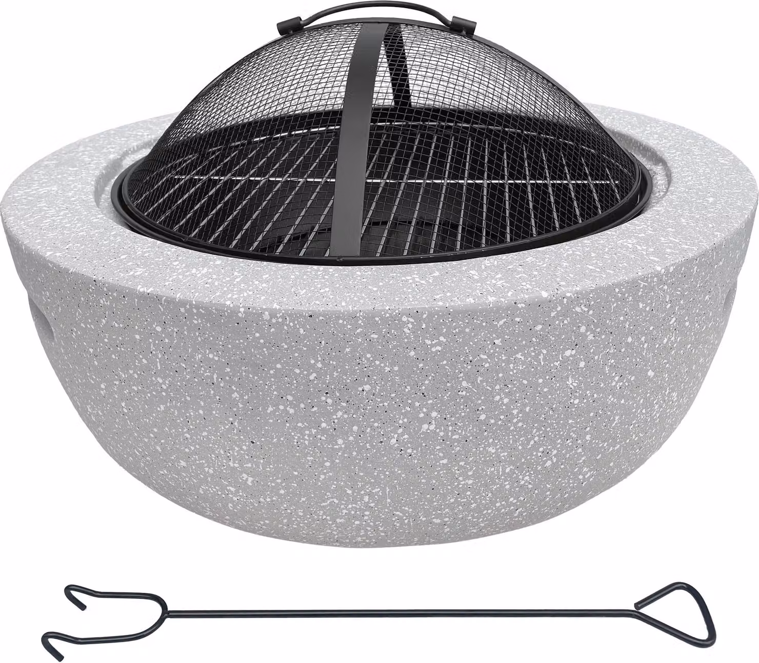 Braciere 2 in 1 effetto granito | Ø circa 60 cm | con griglia, attizzatoio e parascintille inclusi | utilizzabile come barbecue o braciere da giardino | moderno focolare per cucinare e rilassarsi