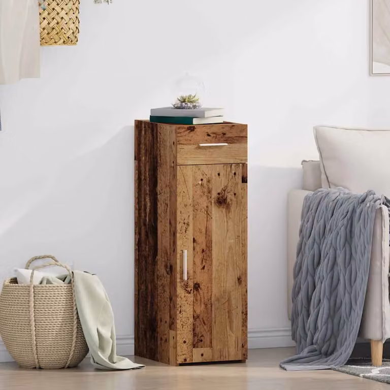 vidaXL Credenza con cassetto in legno effetto antico marrone L/P/H: 30 x 42,5 x 93 cm