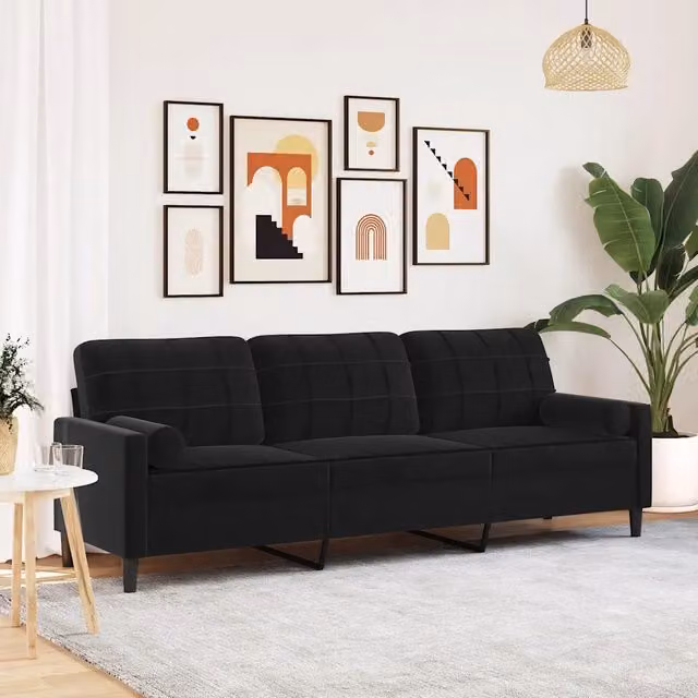 Divano a 3 Posti con Cuscini-Sofa 3 Posti con Cuscini Nero 210 cm in Velluto