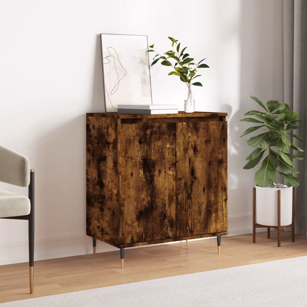 Credenza moderna vidaXL in legno multistrato e metallo, colore rovere fumo, L: 60 cm, P: 35 cm, H: 70 cm