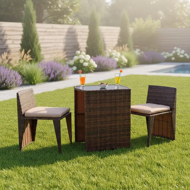 set da giardino in polyrattan a 3 pezzi Set di sedute per mobili da giardino balcone marrone