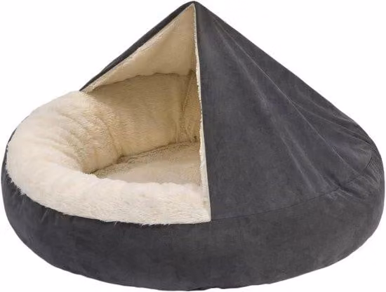Cuccia per cani e gatti con coperta - Cuscino riscaldante parzialmente coperto - Adatta per cani di piccola taglia - Grigia - 50x50 cm