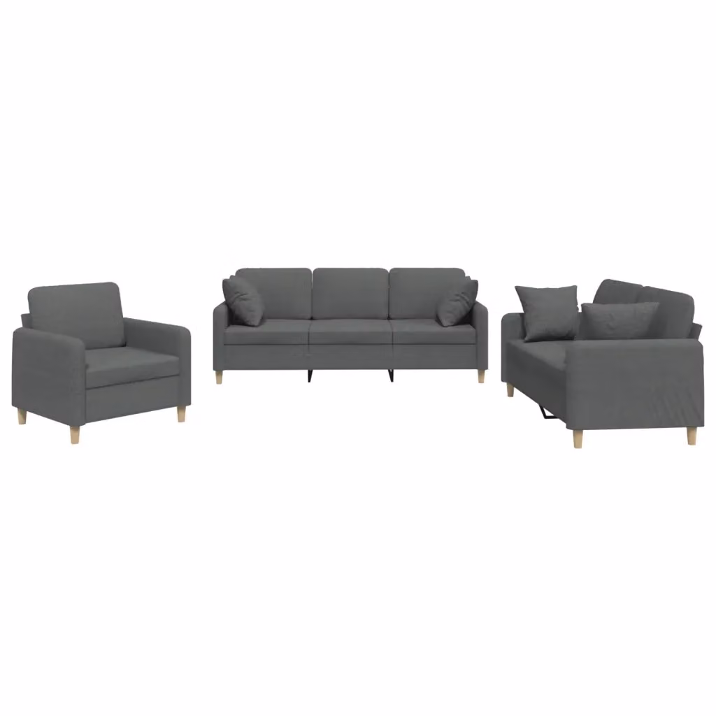 Set di divani 3 pezzi vidaXL in tessuto grigio con cuscini per soggiorno moderno – 2