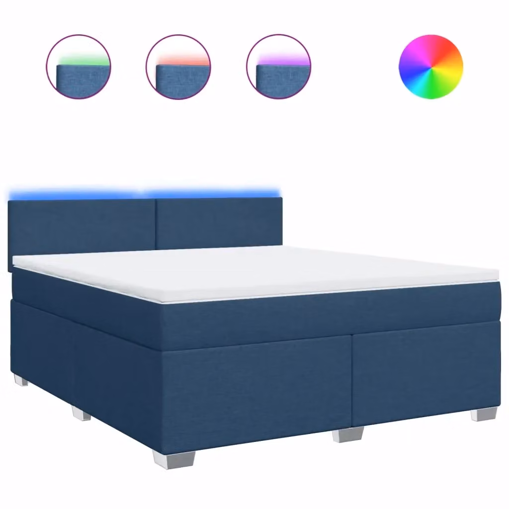 vidaXL Letto Ibrido con Materasso Blu e Bianco, Struttura in Legno di Pino e Tessuto con Illuminazione Sotto il Letto e Porta USB, L/P: 180 x 200 cm – 3