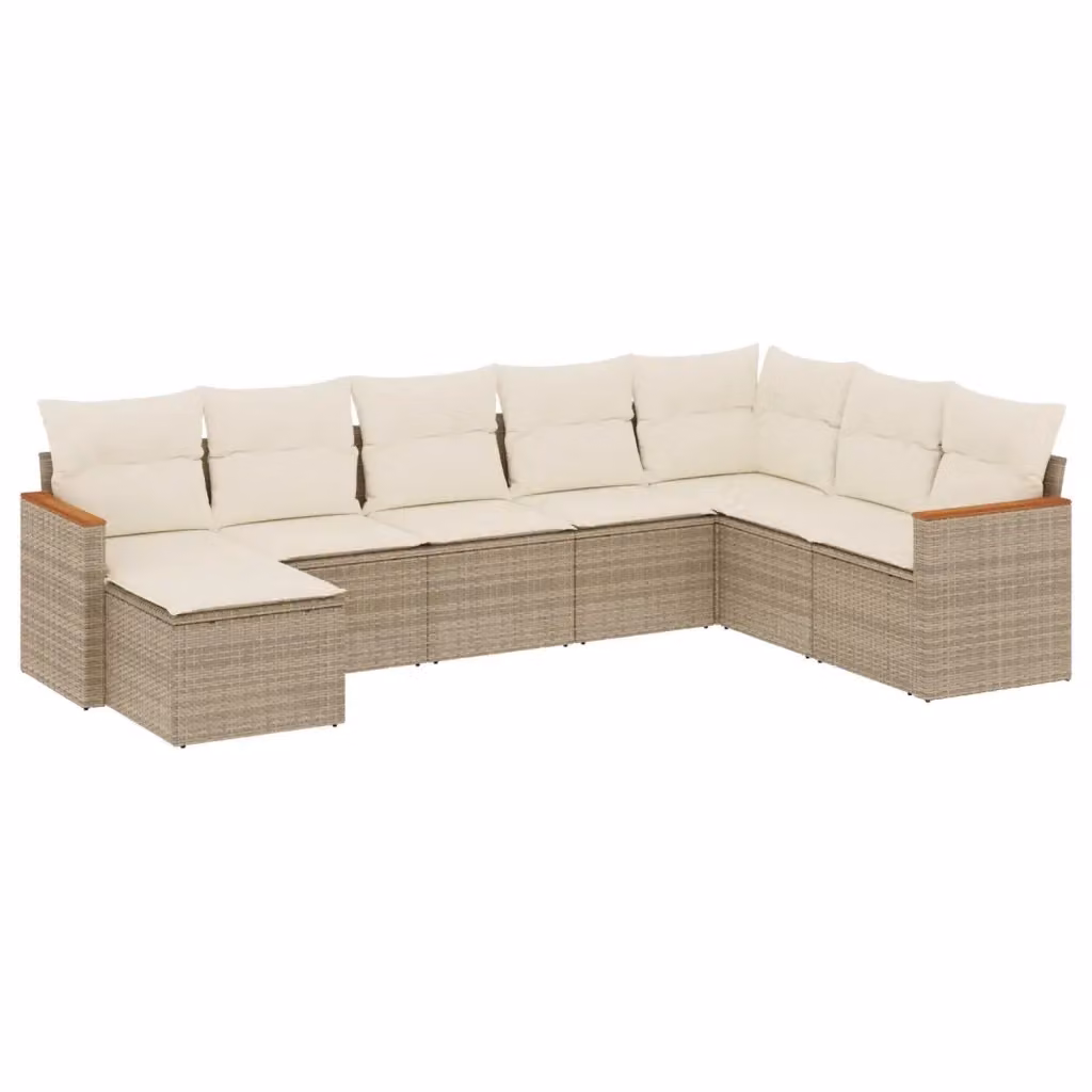 vidaXL Set Divano da Giardino a L 8 pz con Cuscini Beige e Ottoman in Polyrattan e Metallo – 2