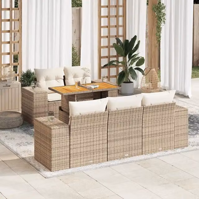 Set Divano da Giardino 6 pz con Cuscini Beige in Polyrattan 3327327
