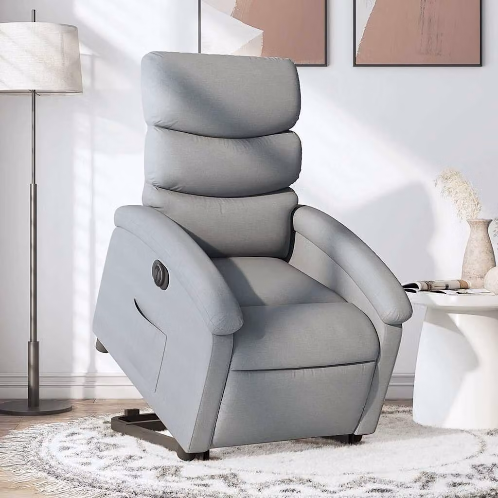 vidaXL Poltrona Reclinante Alzapersona Elettrica Grigio Chiaro in Tessuto – 1