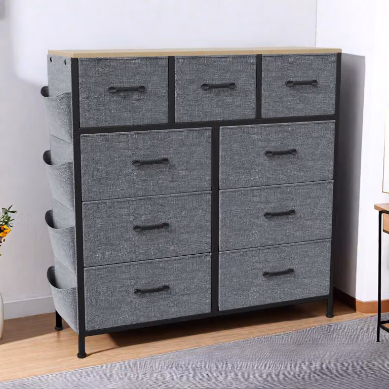 UnboxG Comò in tessuto a 9 cassetti Armadio contenitore in tessuto 98,8x30x100 cm Credenza moderna per soggiorno, camera da letto, ufficio