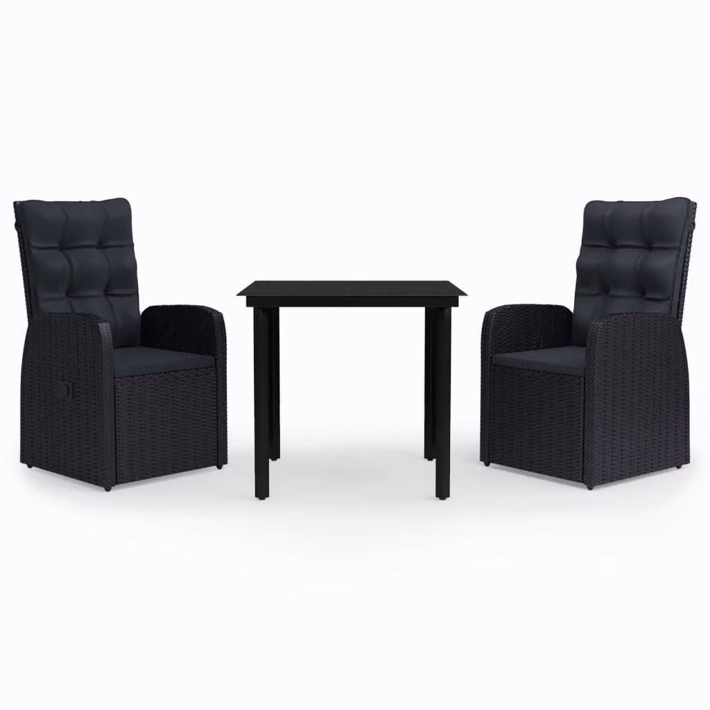 Set da Pranzo da Giardino 3 pz con Cuscini Nero
