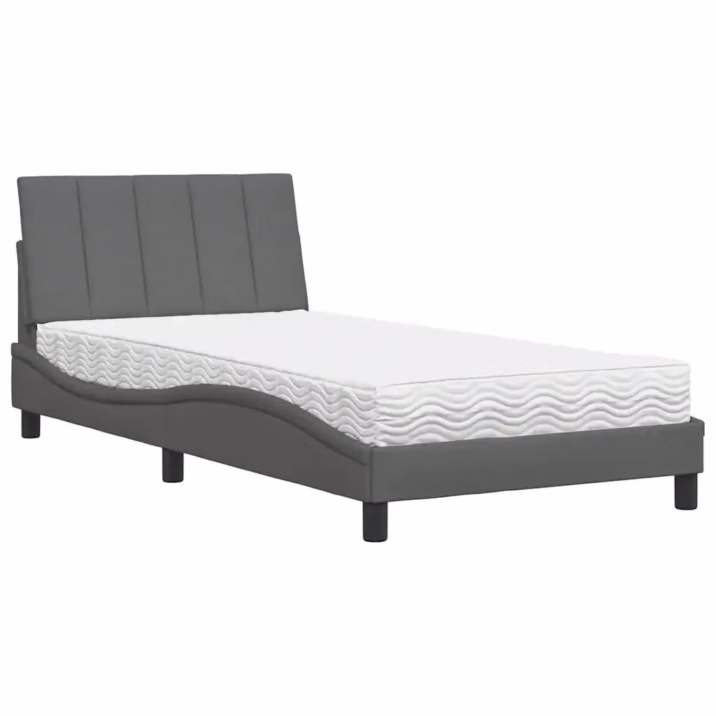 Letto con Materasso Hanko vidaXL in Tessuto Grigio e Bianco L/P/H: 100 x 200 cm – 2