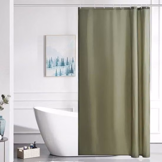 Tenda da bagno impermeabile e antimuffa in poliestere per docce angolari e bagni di piccole dimensioni, tonalità verde, 100 x 200 cm, lavabile, con anelli a tenuta d'aria.