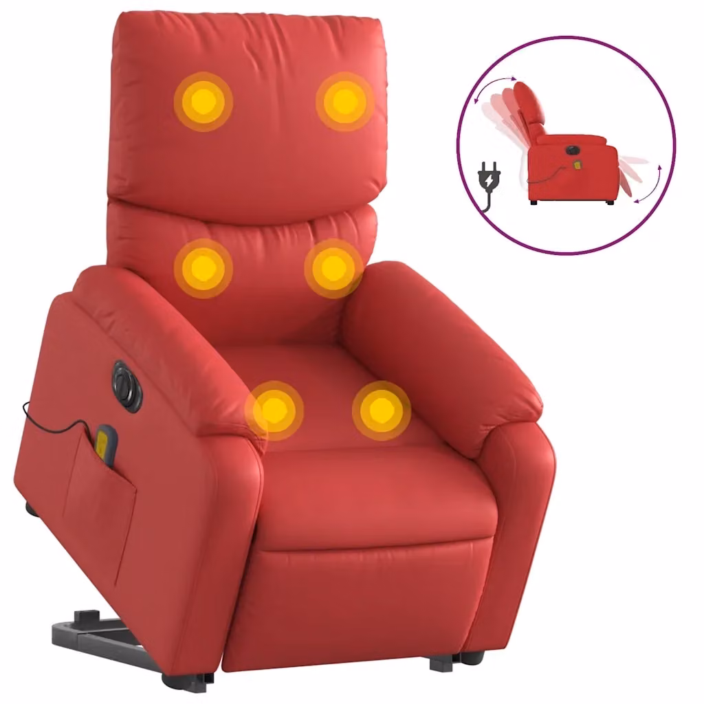 Poltrona Alzapersona Reclinabile Elettrica vidaXL in Similpelle Rossa con Braccioli – 2