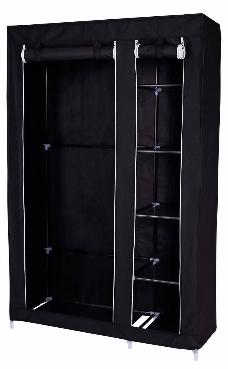 Armadio pieghevole in tessuto, dimensioni 175x110x45 cm, colore nero