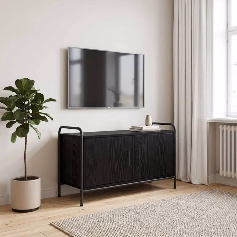 Mobile TV vidaXL Rovere Nero in Legno Ingegnerizzato e Metallo con Ruote L: 79,5 cm, P: 33 cm, H: 50 cm