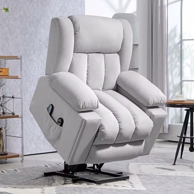 Poltrona relax elettrica alzapersona con massaggio e calore in velluto grigio chiaro