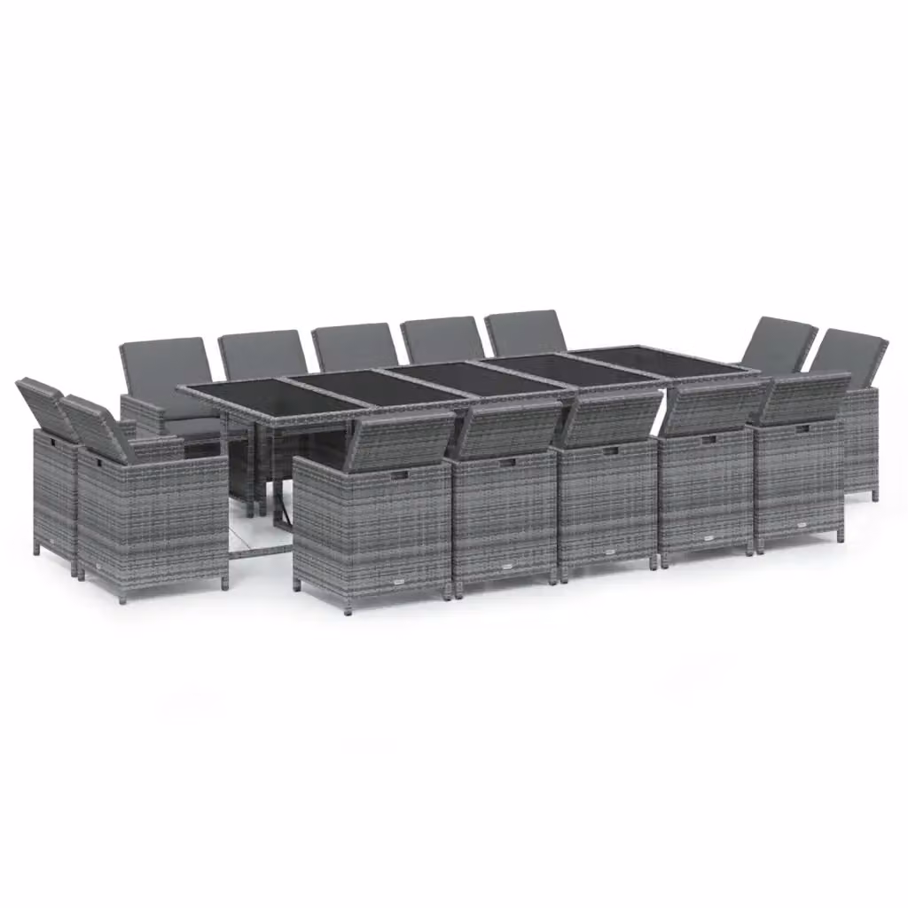 Set da pranzo da giardino moderno vidaXL in polyrattan e vetro grigio, 15 pezzi – 2