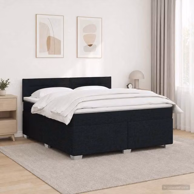 Letto con Box Spring e Materasso Ibrido vidaXL in Tessuto Nero con Illuminazione LED e Porte USB L/P/H: 140 x 200 x 88 cm